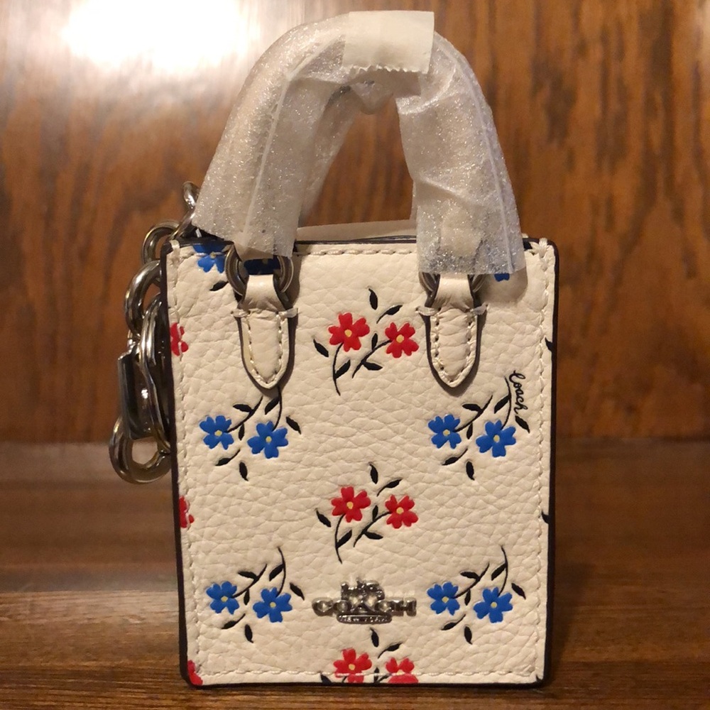 NWT-Coach-North/South Mini Tote Keychain/Charm-Floral-Red, White & Blue-$138